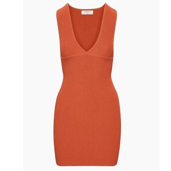 Aritzia Babaton Deep V Dress Ribbed Sleeveless Mini Pumpkin Orange Size Large - Picture 6 of 16